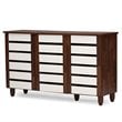 Baxton Studio Gisela 3 Door Shoe Cabinet in Dark Oak and White