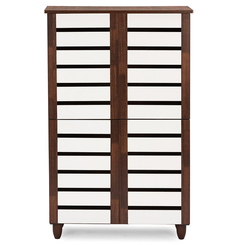 Baxton Studio Gisela 4 Door Shoe Cabinet in Dark Oak and White