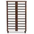 Baxton Studio Gisela 4 Door Shoe Cabinet in Dark Oak and White