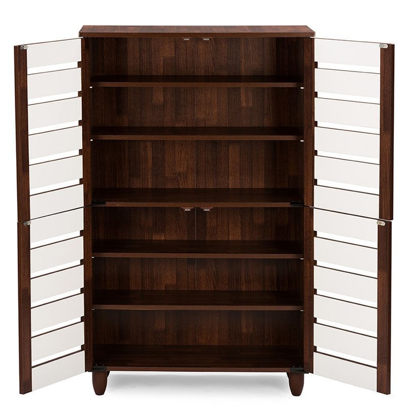Baxton Studio Gisela 4 Door Shoe Cabinet in Dark Oak and White