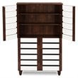 Baxton Studio Gisela 4 Door Shoe Cabinet in Dark Oak and White