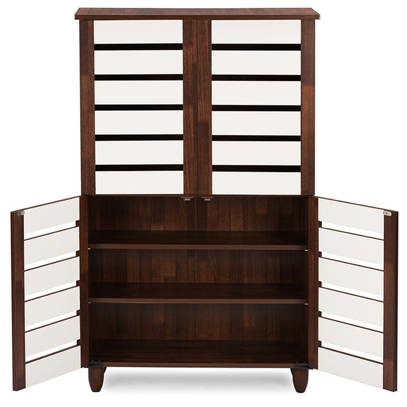 Baxton Studio Gisela 4 Door Shoe Cabinet in Dark Oak and White
