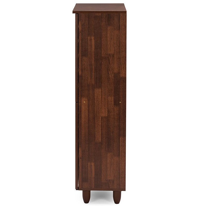 Baxton Studio Gisela 4 Door Shoe Cabinet in Dark Oak and White