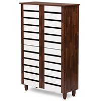 Baxton Studio Gisela 2 Door Shoe Cabinet in Dark Oak and White