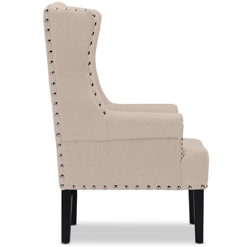 Baxton Studio Knuckey Tufted Wing Back Accent Chair in Beige and