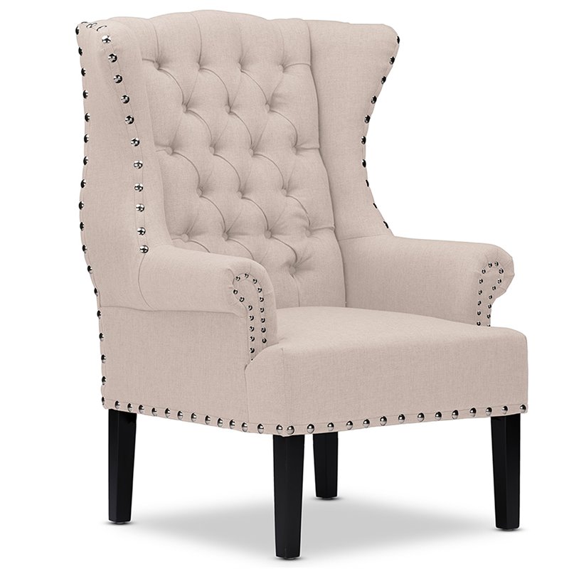 Baxton Studio Knuckey Tufted Wing Back Accent Chair in Beige and Black