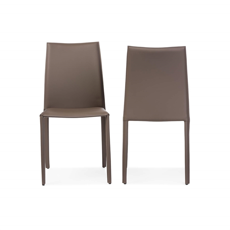 Baxton Studio Rockford Leather Dining Side Chair in Taupe (Set of 2)