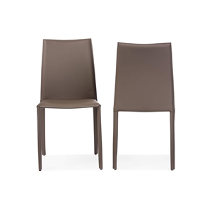 Baxton Studio Rockford Leather Dining Side Chair in Taupe (Set of 2)