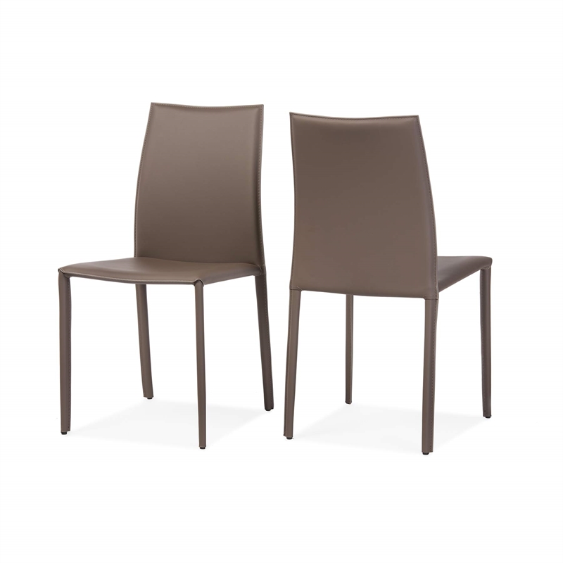 Baxton Studio Rockford Leather Dining Side Chair in Taupe (Set of 2)