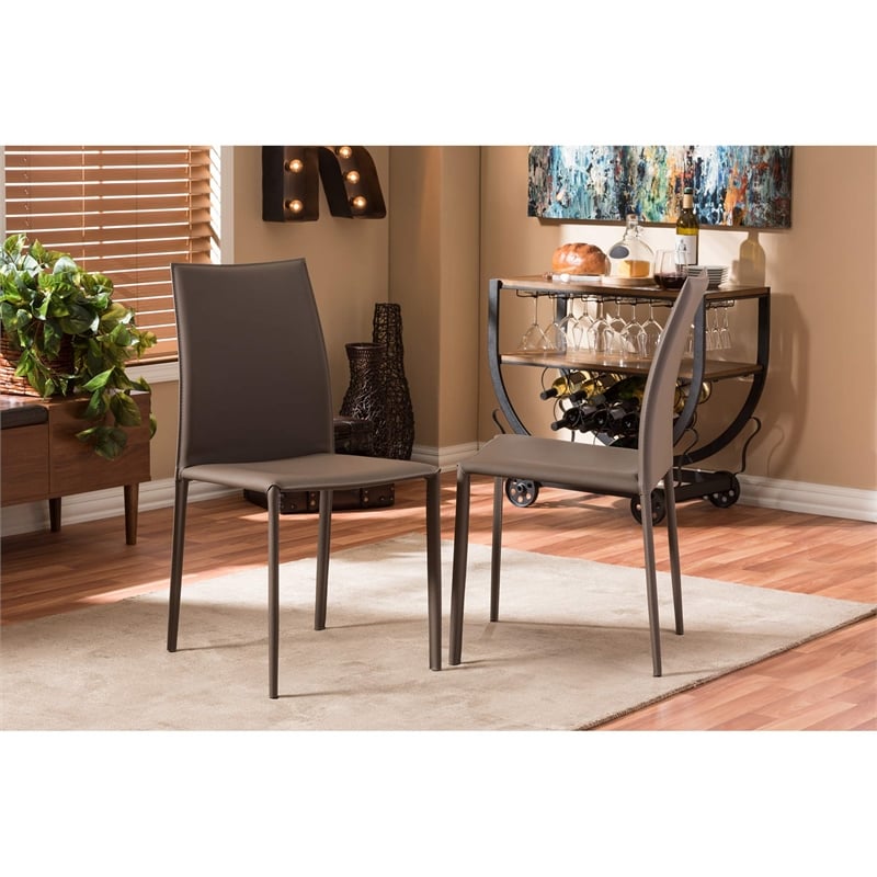 Baxton Studio Rockford Leather Dining Side Chair in Taupe (Set of 2)