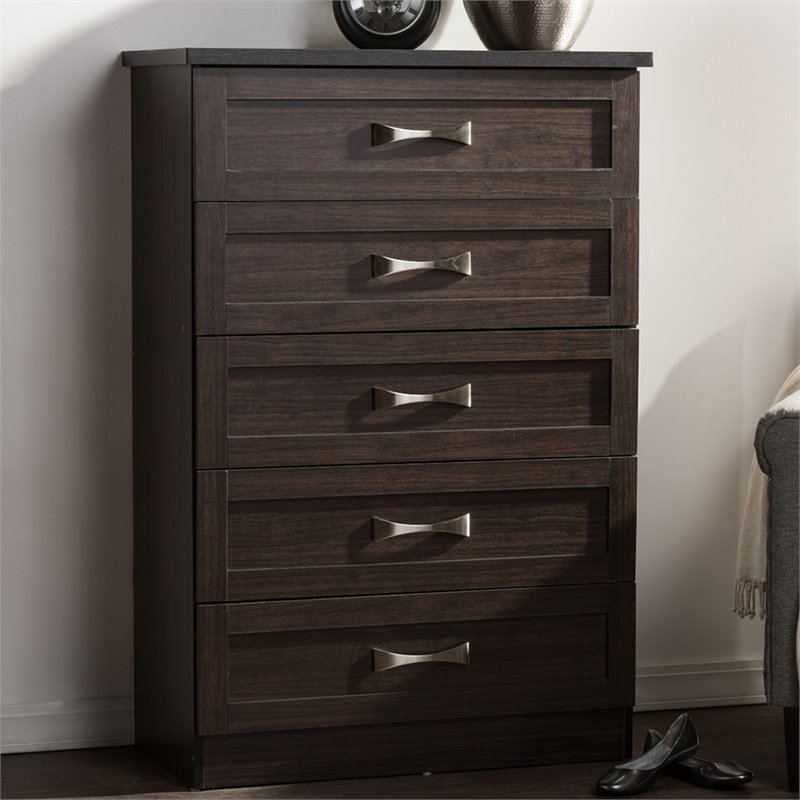 Baxton Studio Colburn 5 Drawer Chest in Dark Brown | Cymax Business