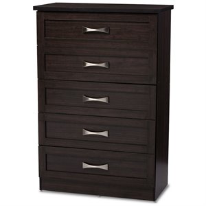 baxton studio colburn 5 drawer chest in dark brown