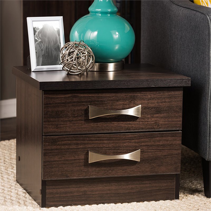 Baxton Studio Colburn 2 Drawer Nightstand in Dark Brown BR888004Wenge