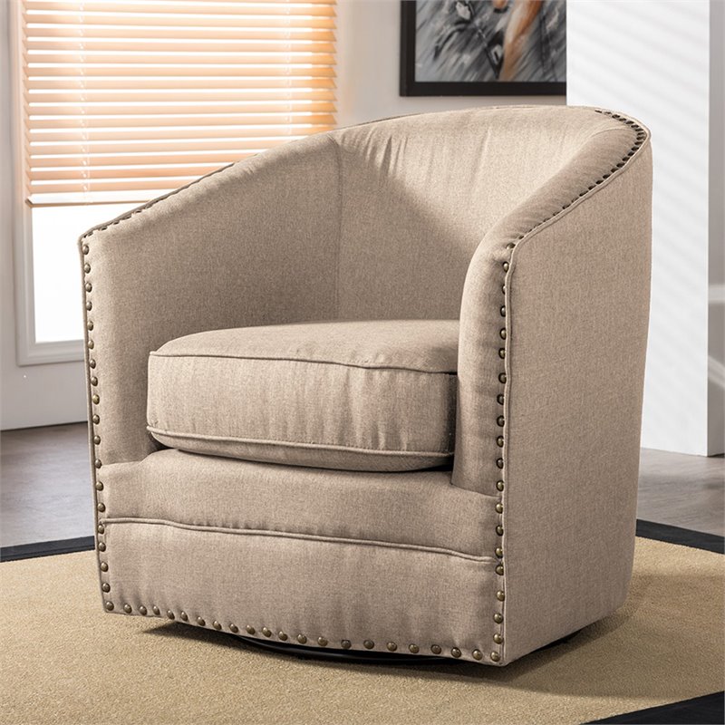 Baxton Studio Porter Swivel Accent Chair in Beige