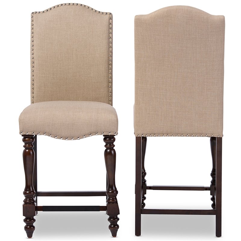 Baxton Studio Zachary 25" Counter Stool in Oak and Beige (Set of 2