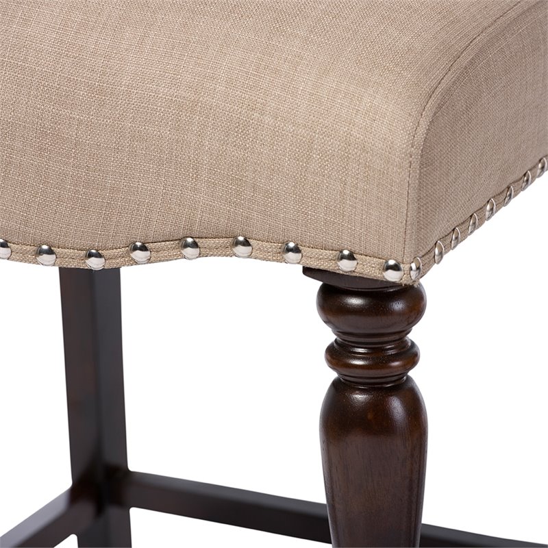 Baxton Studio Zachary 25" Counter Stool in Oak and Beige (Set of 2