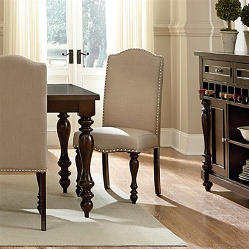 Baxton Studio Zachary Dining Side Chair in Brown and Beige (Set of 2