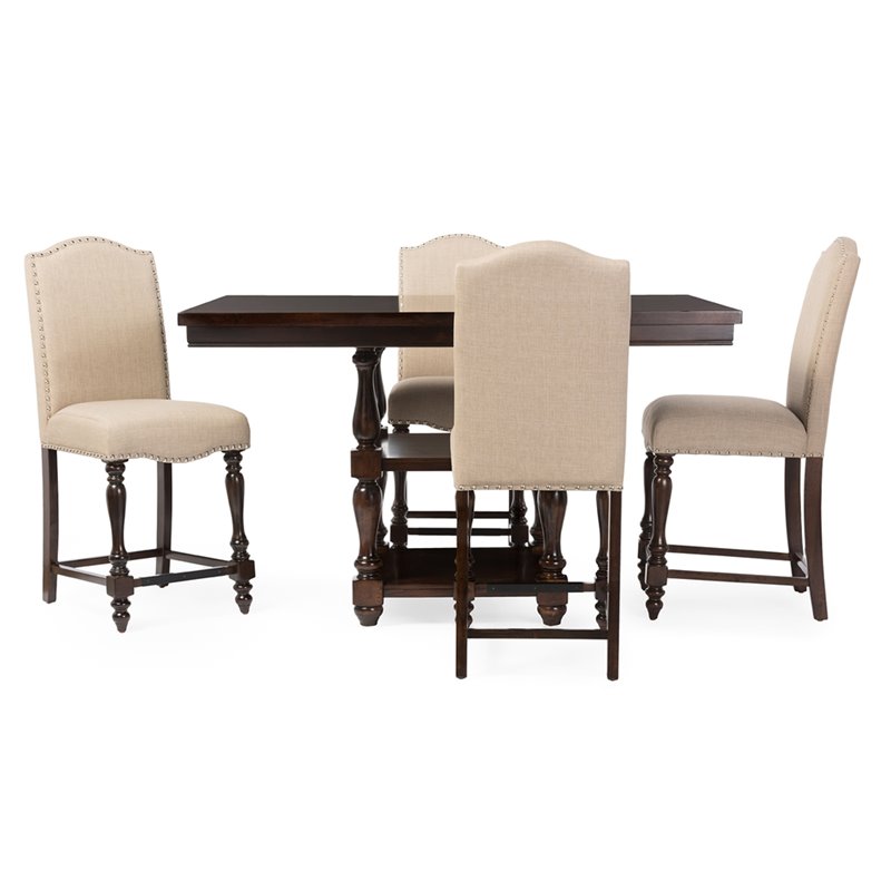 Baxton Studio Zachary 5 Piece Counter Height Dining Set in Brown