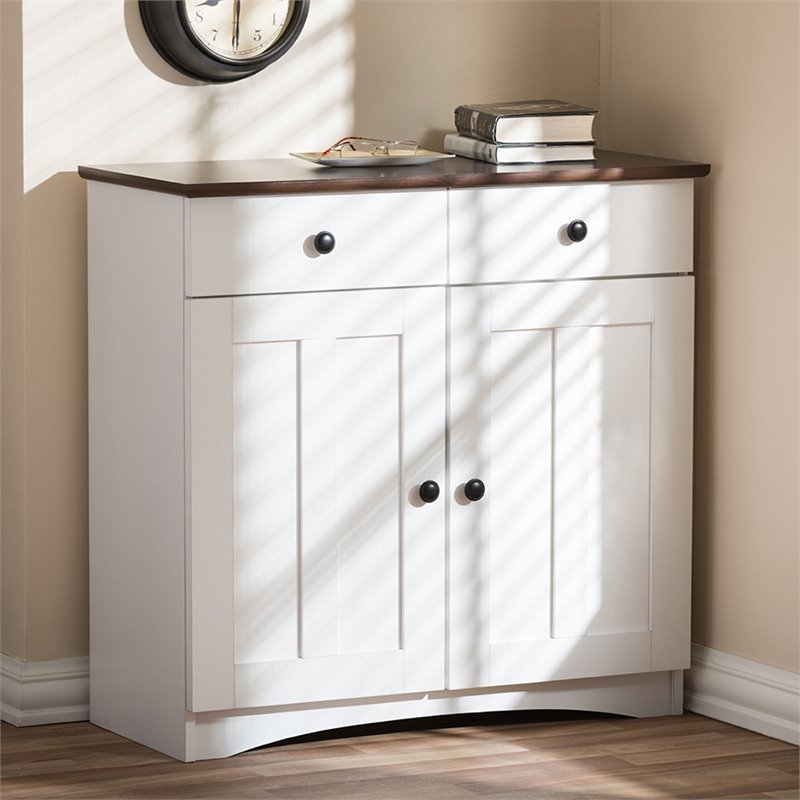 Baxton Studio Lauren Server in White and Dark Brown