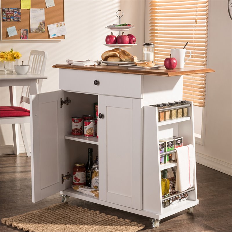 Baxton Studio Balmore Kitchen Cart in White and Dark Brown