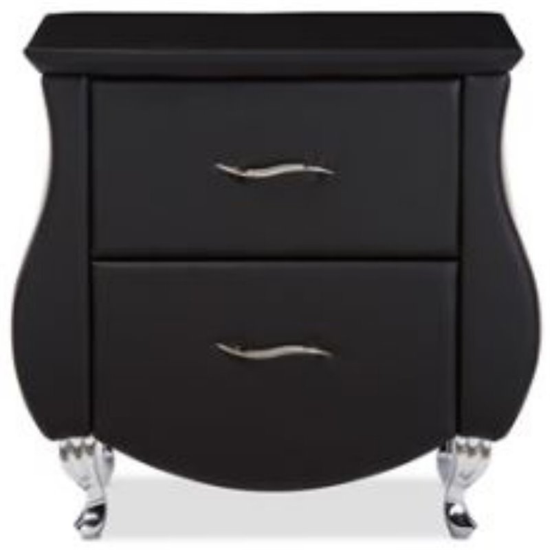 Baxton Studio Erin 2 Drawer Faux Leather Nightstand in Black