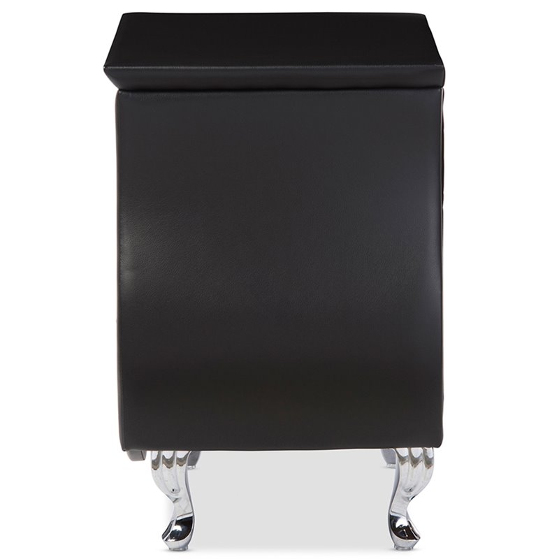 Baxton Studio Erin 2 Drawer Faux Leather Nightstand in Black