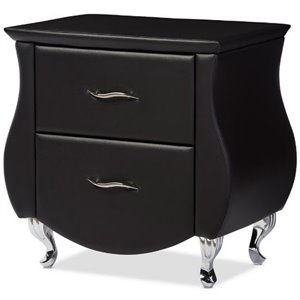 Baxton Studio Erin 2 Drawer Faux Leather Nightstand in Black