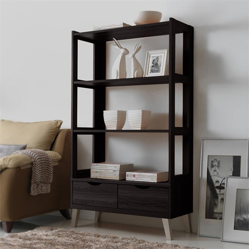 Baxton Studio Kalien 3 Shelf Bookcase in Espresso