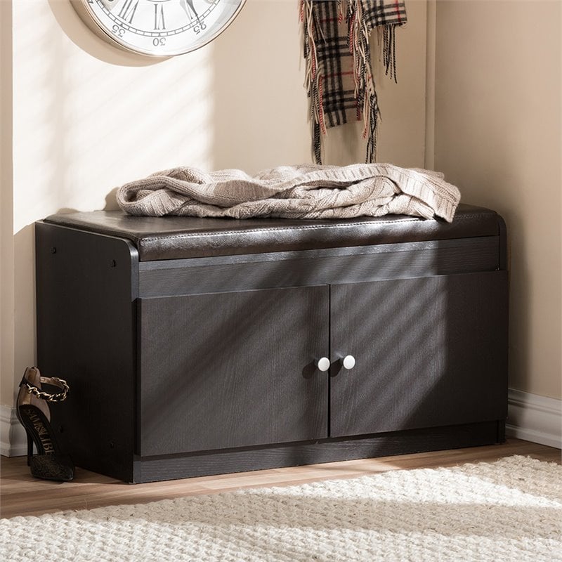Baxton Studio Margaret Faux Leather Shoe Bench in Espresso
