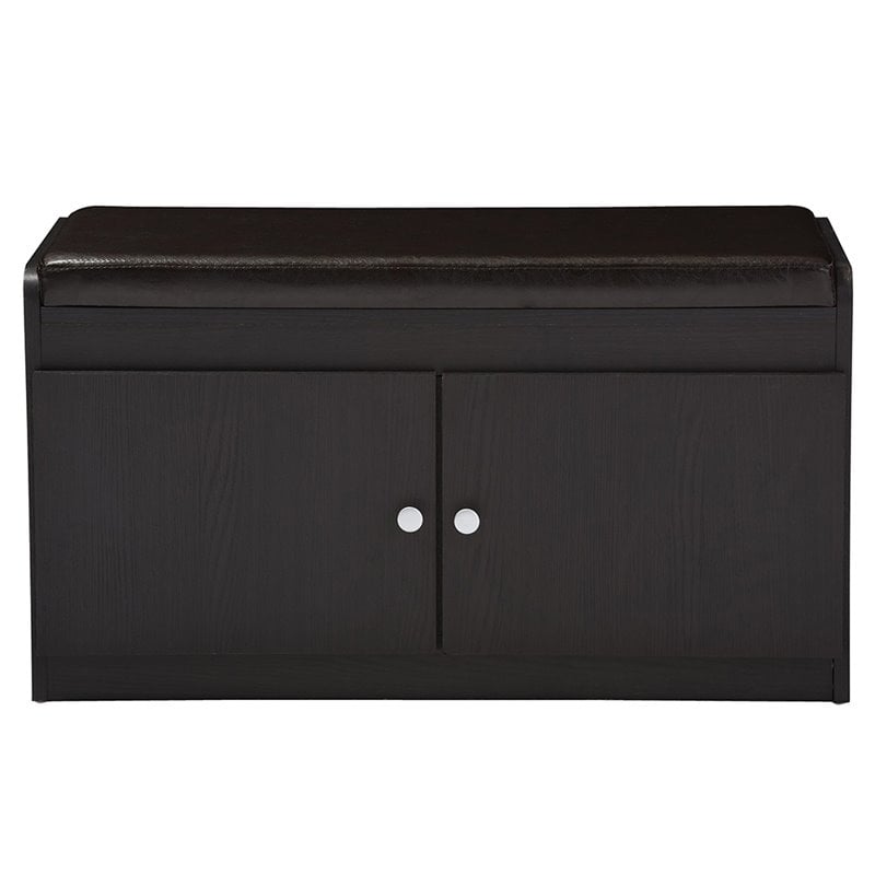Baxton Studio Margaret Faux Leather Shoe Bench in Espresso