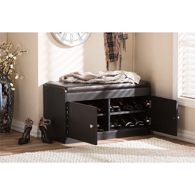 Baxton Studio Margaret Faux Leather Shoe Bench in Espresso