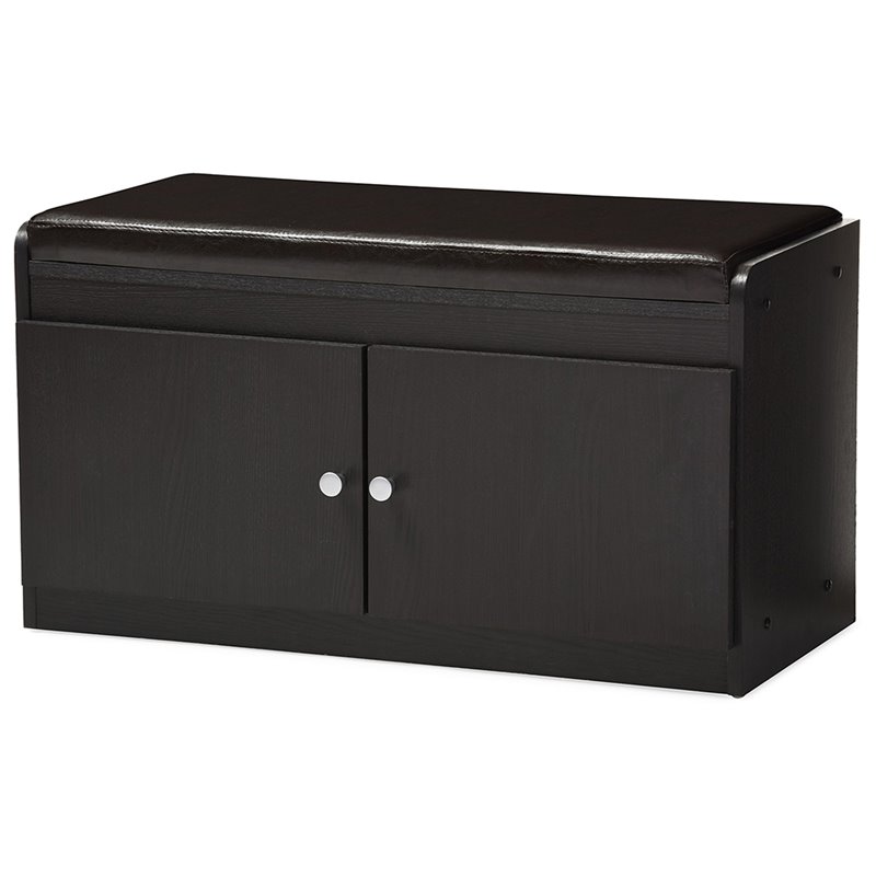Baxton Studio Margaret Faux Leather Shoe Bench in Espresso