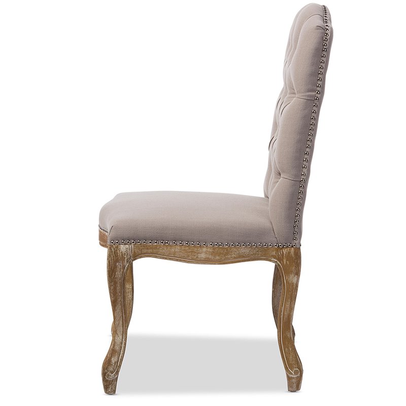 Baxton Studio Hudson Tufted Dining Side Chair in Natural Oak and Beige