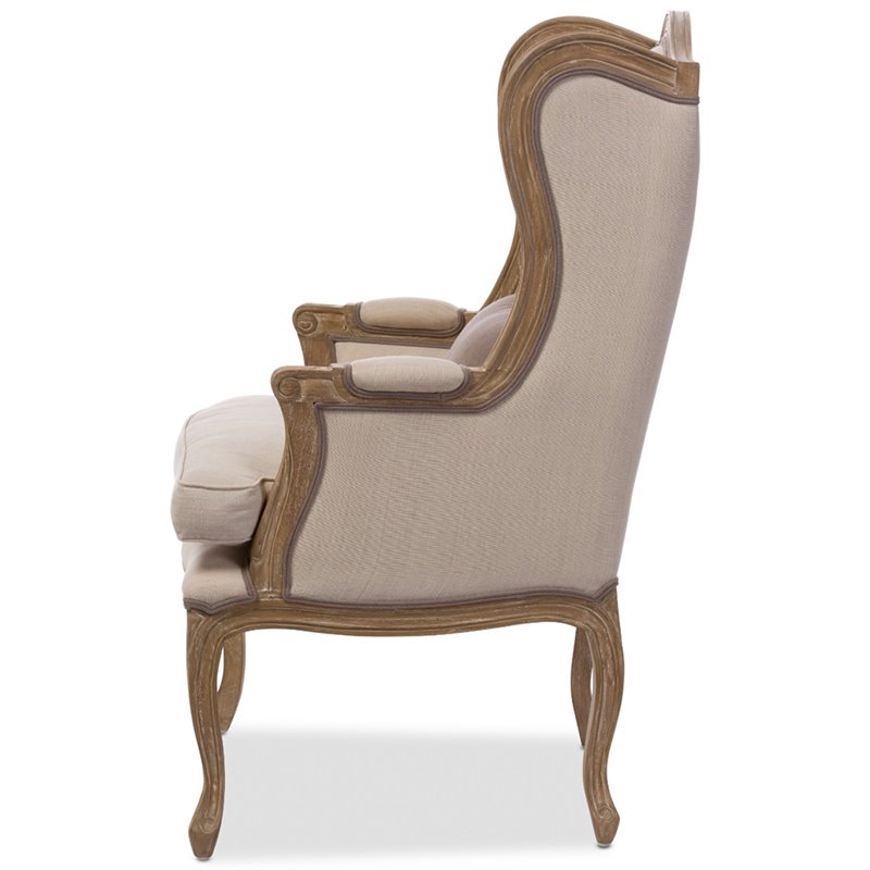 Baxton Studio Oreille Accent Chair in Dark Beige and Brown