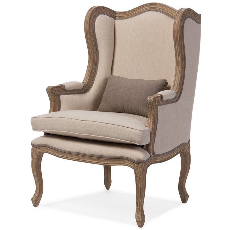 Baxton Studio Oreille Accent Chair in Dark Beige and Brown