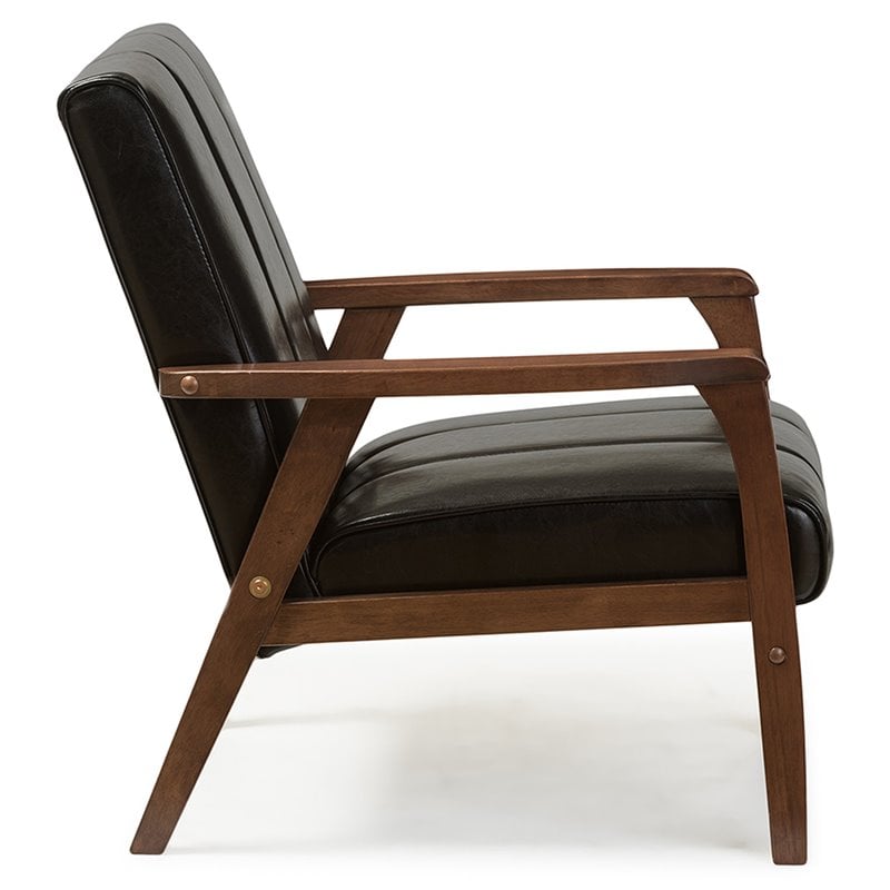 Baxton Studio Nikko Faux Leather Accent Chair in Black and Walnut