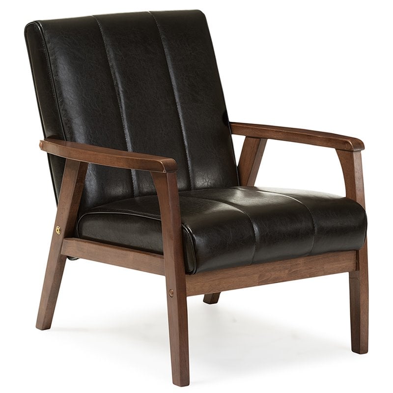 Baxton Studio Nikko Faux Leather Accent Chair In Black And Walnut