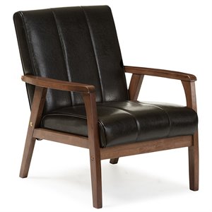 Baxton Studio Nikko Faux Leather Accent Chair in Black and Walnut
