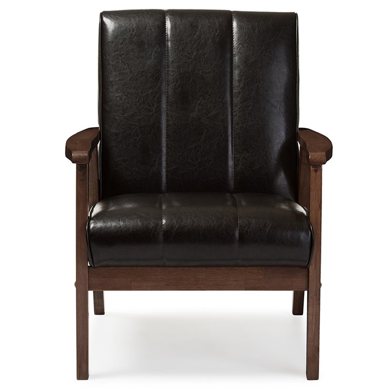 Baxton Studio Nikko Faux Leather Accent Chair in Dark Brown and Walnut