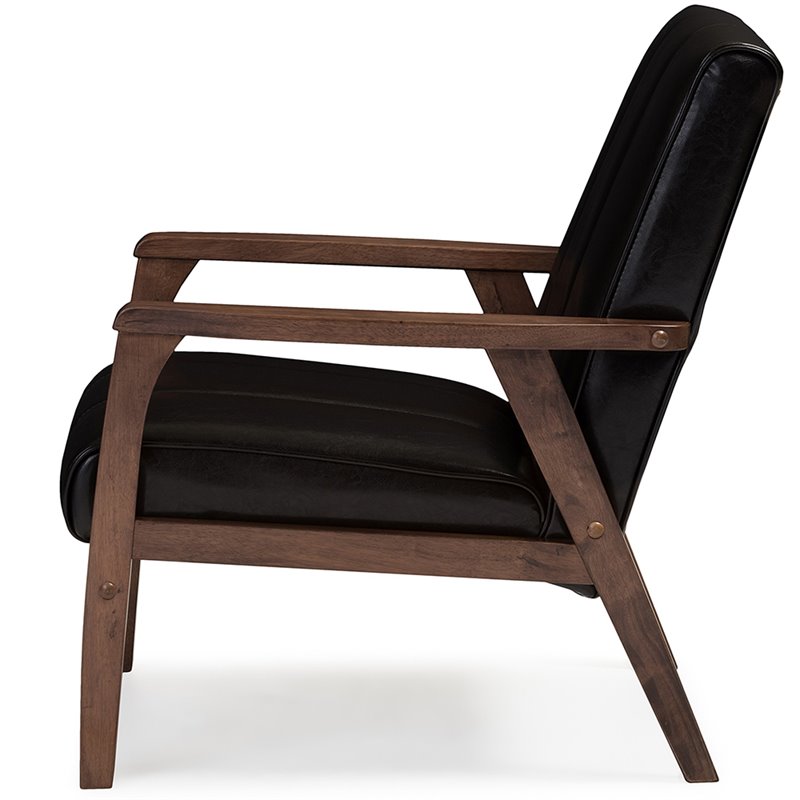 Baxton Studio Nikko Faux Leather Accent Chair in Dark Brown and Walnut