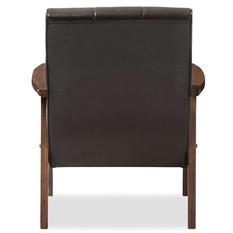 Baxton Studio Nikko Faux Leather Accent Chair in Dark Brown and Walnut