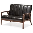 Baxton Studio Nikko 3 Piece Faux Leather Sofa Set in Black and Walnut