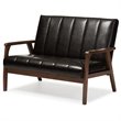 Baxton Studio Nikko 3 Piece Faux Leather Sofa Set in Brown and Walnut