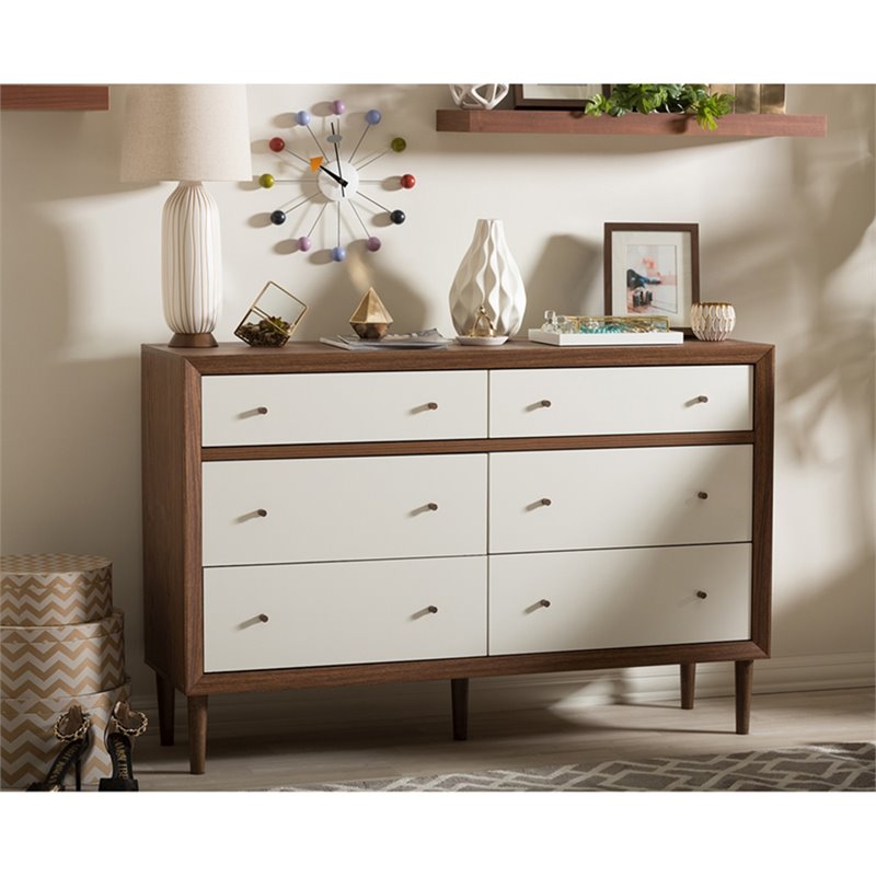 Baxton Studio Harlow 6 Drawer Double Dresser in White and