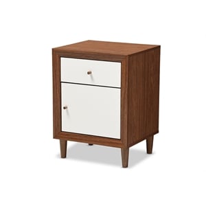Baxton Studio Harlow 1 Drawer Nightstand in White and Walnut