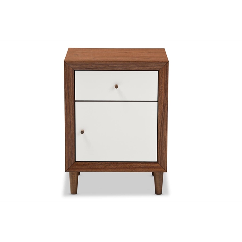 Baxton Studio Harlow 1 Drawer Nightstand in White and Walnut