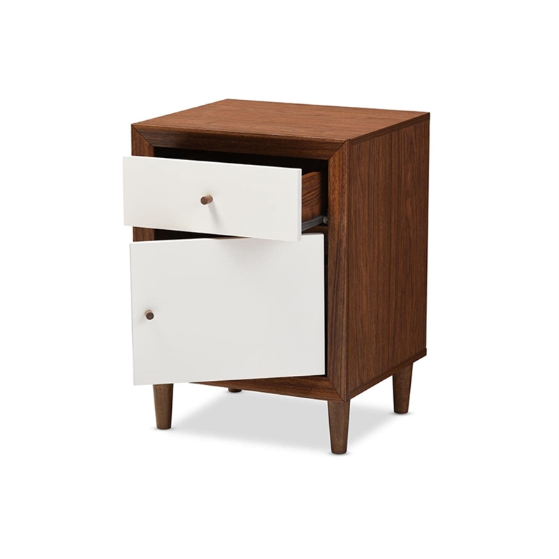 Baxton Studio Harlow 1 Drawer Nightstand in White and Walnut
