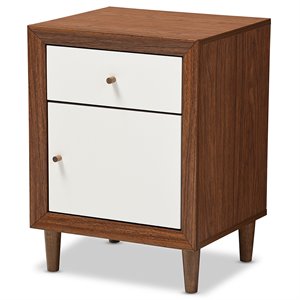 baxton studio harlow 1 drawer nightstand in white and walnut