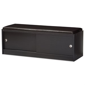 baxton studio clevedon faux leather shoe bench in espresso