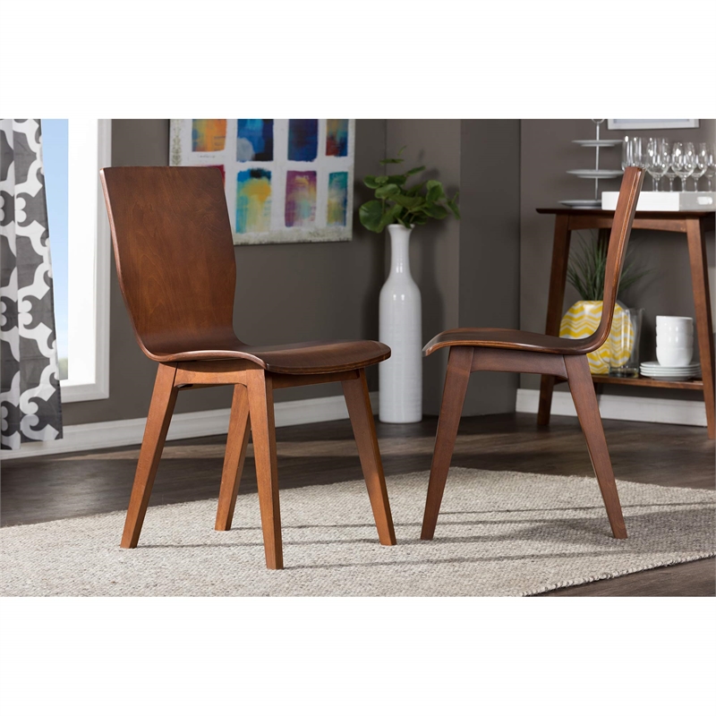 Baxton Studio Elsa Dining Side Chair in Dark Walnut (Set of 2)